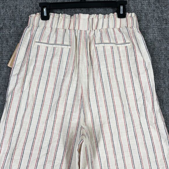 COPPER KEY PANTS WOMENS LARGE NATURAL STRIPED‎ BELTED WIDE-LEG CROPPED TROUSER - Picture 4 of 12